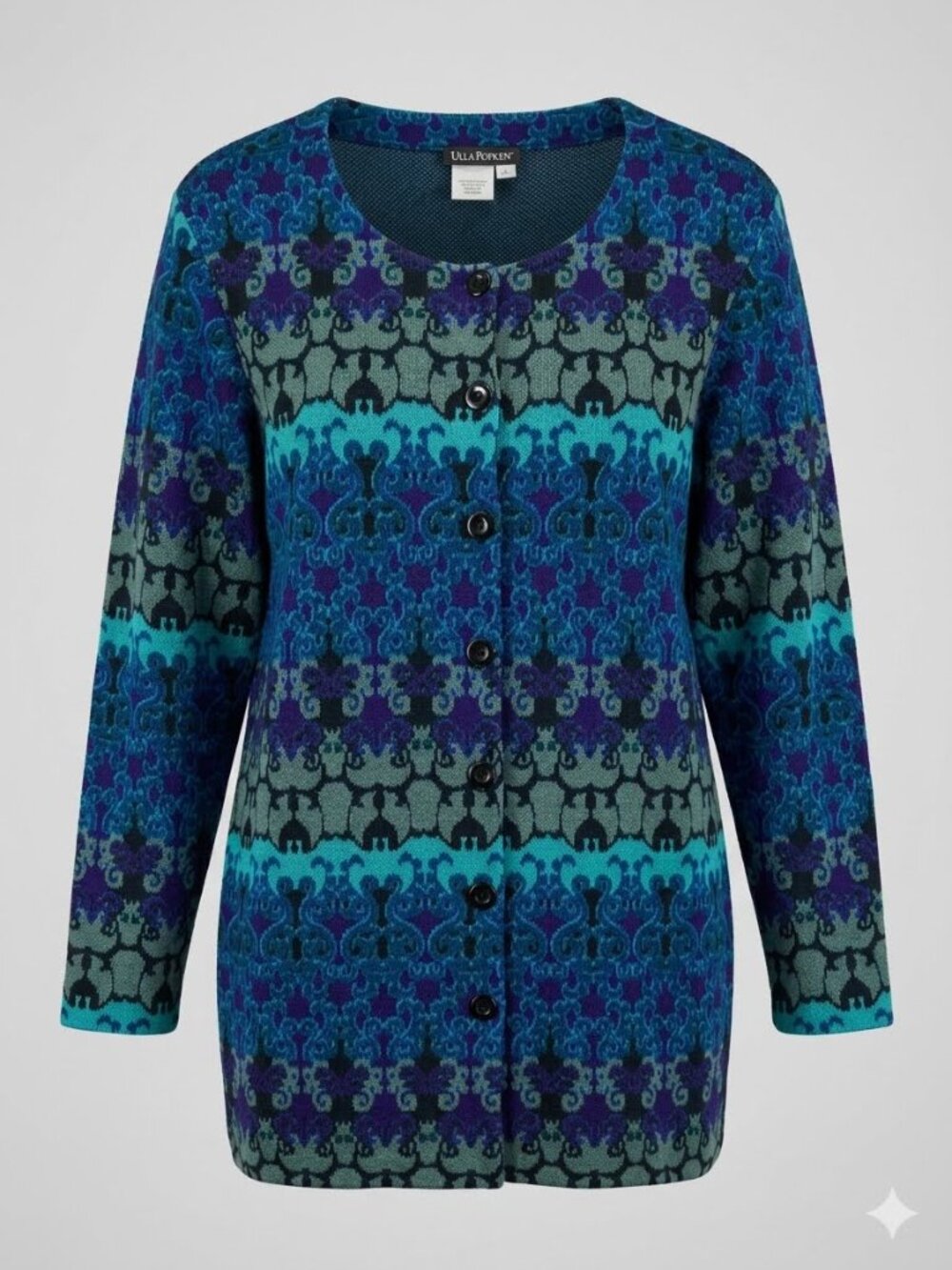 Ulla Popkin Plus Size Blue Purple Persian Pattern Button-down Cardigan 3818